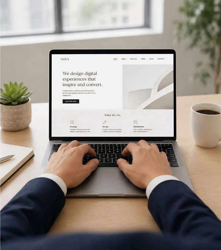 Persona trabajando en una laptop aplicando estrategias de SEO inteligente para mejorar la visibilidad de un negocio en Google.