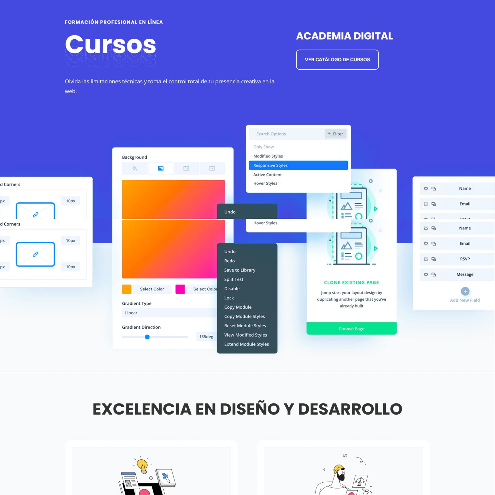 Proyecto de academia digital con diseño web para cursos online desarrollado como parte del portafolio de SAVANT TEC.
